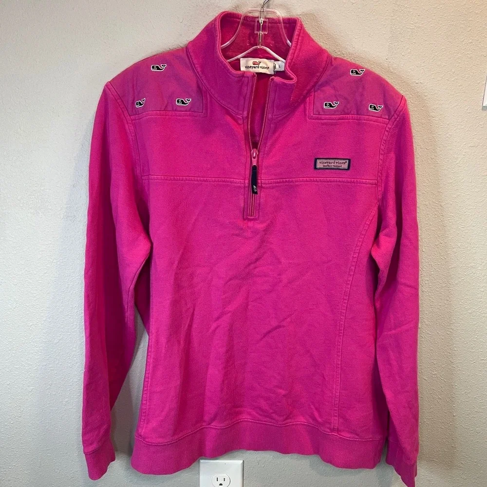 Vineyard Vines Pink 1/4 Zip Sweatshirt Whale Logo Yoke Pullover Women's Y2K
